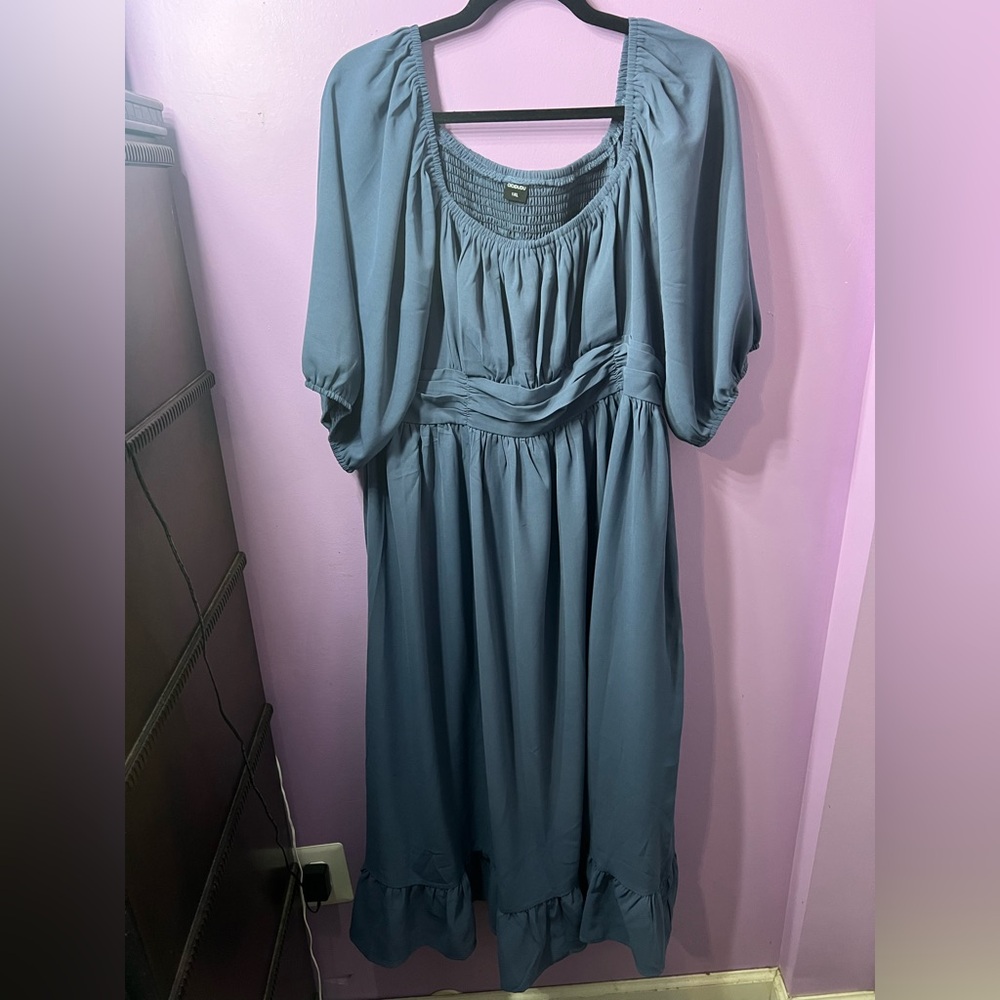 Elegant Blue Puff Sleeve Dress